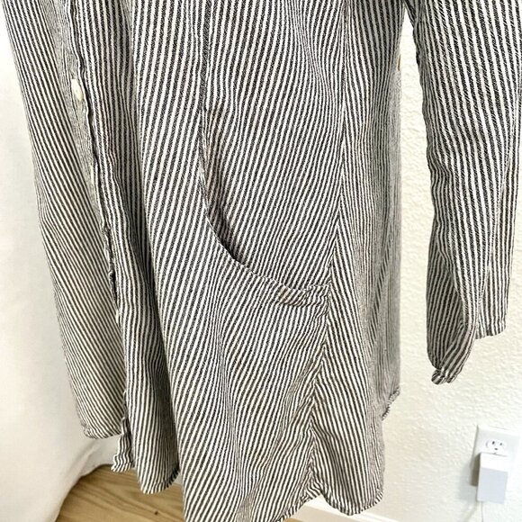 TULIP Stripe Seersucker Tunic Top Blouse Pocket Long Sleeve Lagenlook size Large - Picture 7 of 9